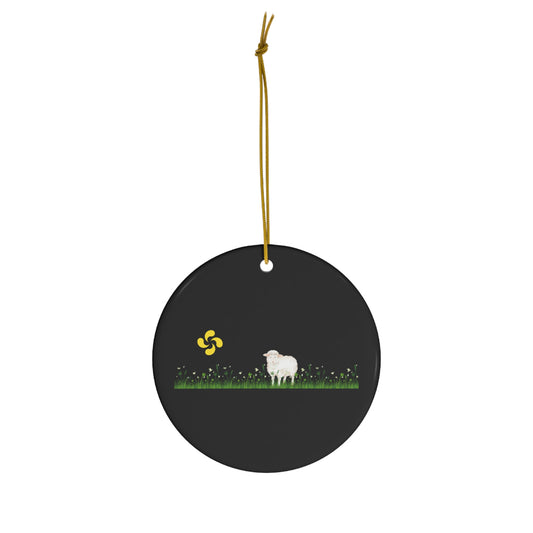 Lamb Grazing Black Ornament